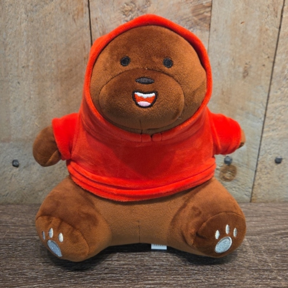 We Bare Bears Grizzly Plush  In Red Removable Hood Cartoon Plush Teddy Bear